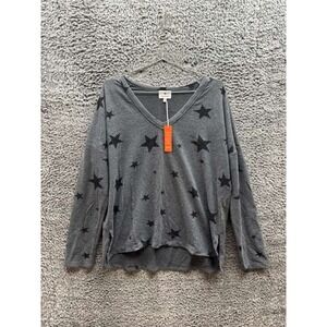 NWT Sundry Stars Printed Knitted V-Neck Pullover Sweater Grey Womens Size 2